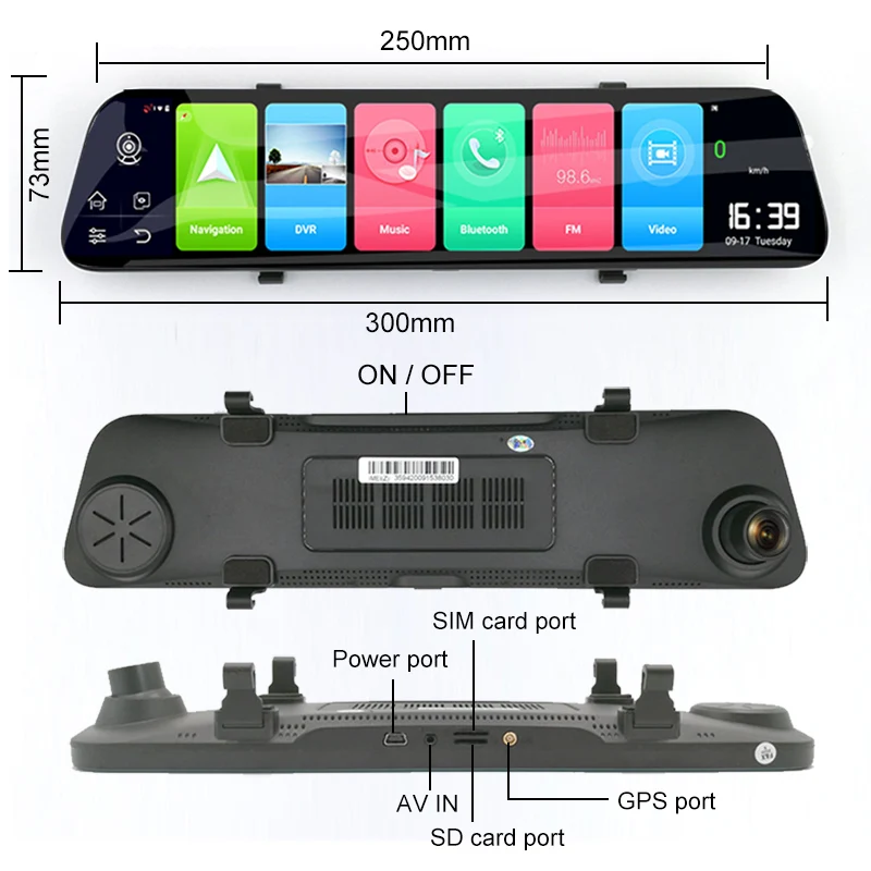 Зеркало видеорегистратор автомобильный 12 дюймов Android 8 1 GPS навигация