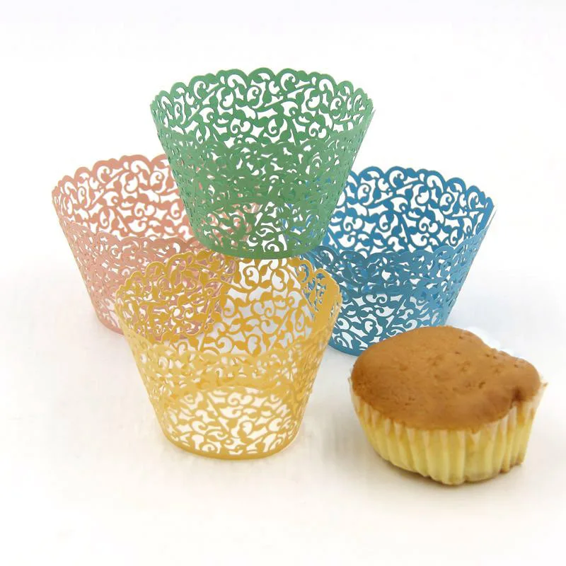 50 шт./лот маленькая лоза кружевная лазерная резка обертка для кексов чашка