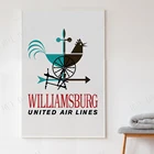 Современный постер путешествий United Airlines с изображением бруклина, нью-йорка, вирджинии, фермы, деревенского скандинавского хипстера середины века
