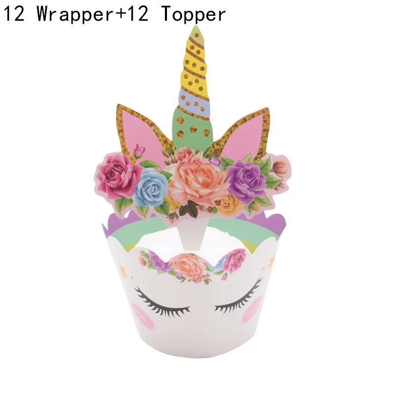 24pcs style-1 24 шт Радужный Единорог торт, топперы, капкейки обертки Свадьба для именинного пирога для украшения детского душа Единорог вечерние поставки - Цвет: 24pcs style-1