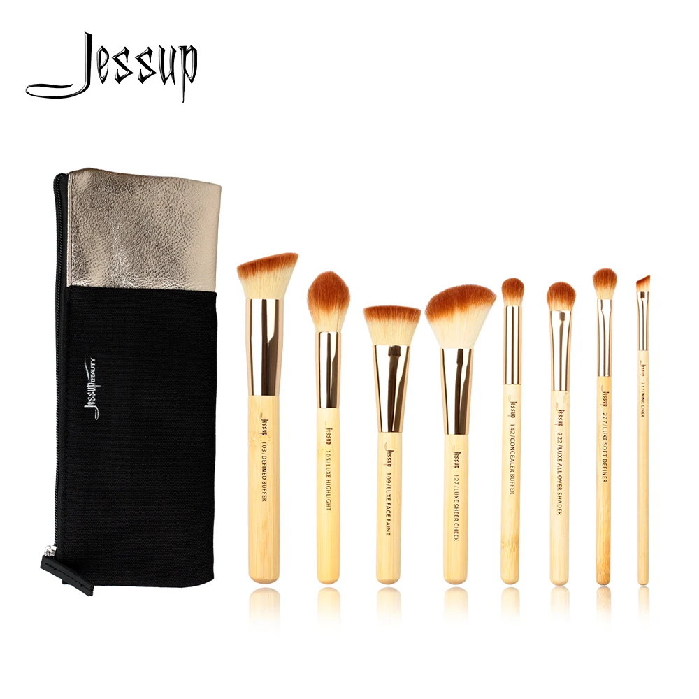 Jessup кисти 8 шт., Профессиональные кисти для макияжа из бамбука, набор косметических сумок T139& CB001