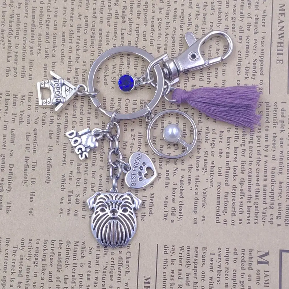 Брелок в виде собаки гриффона стиле милитари брелок ручной работы с кисточками