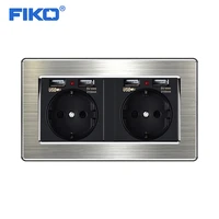 fiko 16a eu power wall socket with dual usb home hotel stainless steel panel electric socket household 14686mm black