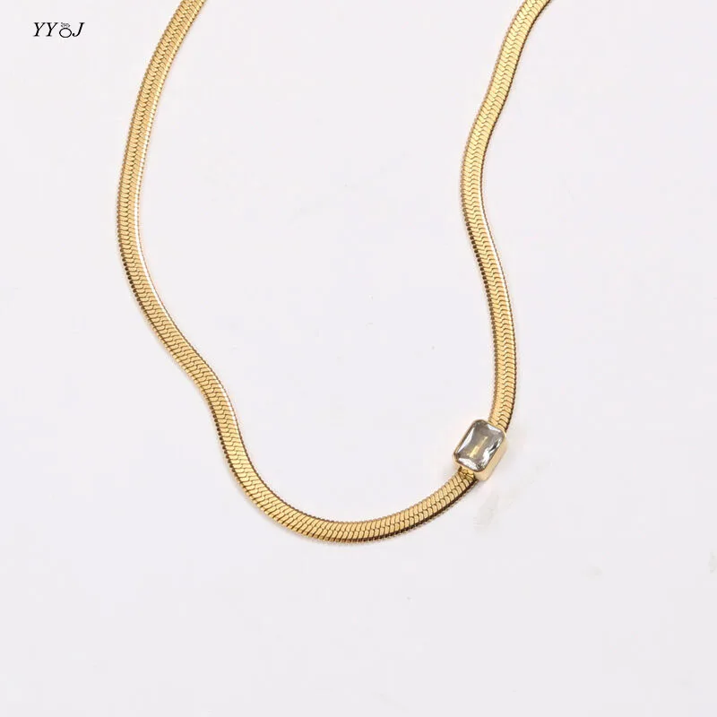 

Sqaure cubic zirconia herringbone chain necklace for women stainless steel gold dainty snake chain necklace minimalist elegant