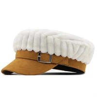 brand women hats wool newsboy caps chain flat top visor cap vintage plaid military cap female autumn winter hat