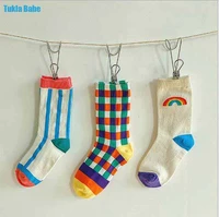 autumn boys and girls tube rainbow plaid kids socks 1 8 year