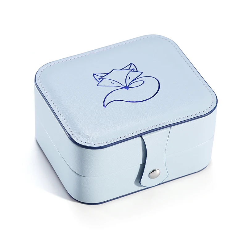 

Blue Cartoon PU Leather Small Jewelry Box Organizer Storage Earring Necklace Travel Portable Jewellery Case For Girl Gift