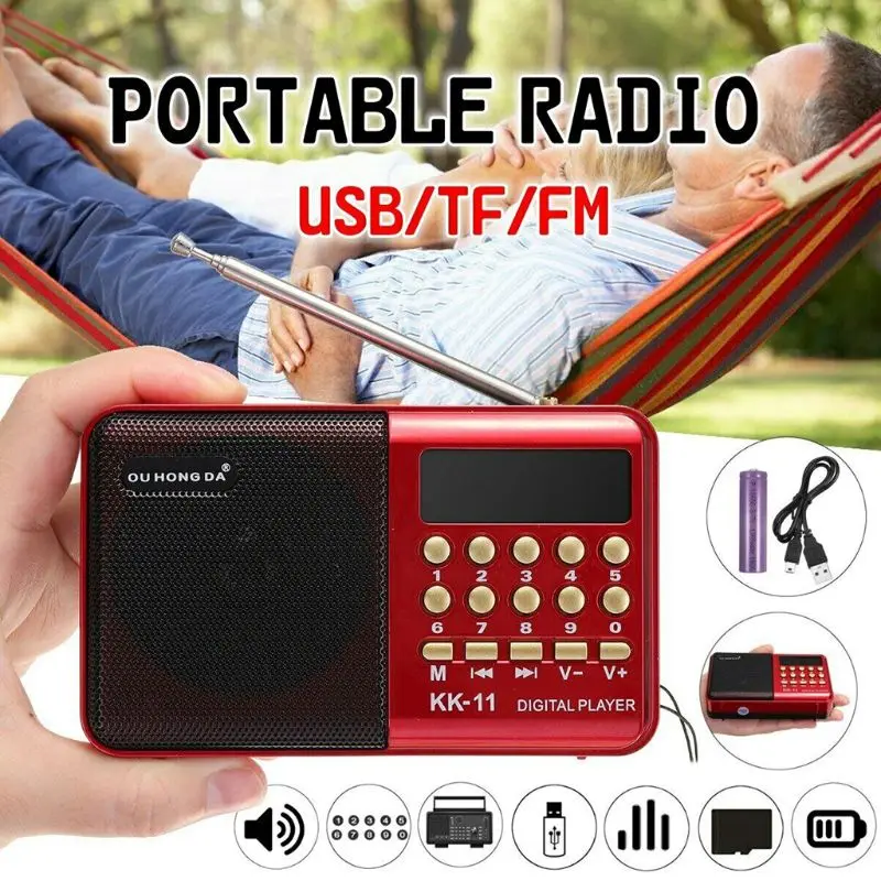 Портативное мини-радио K11 перезаряжаемое многофункциональное цифровое FM USB TF