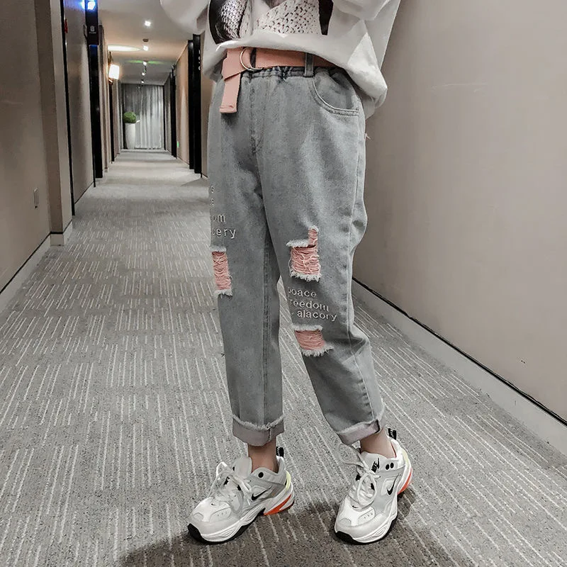 Джинсы для девочек 3 13 лет модные эластичные штаны карандаш из денима с дырками