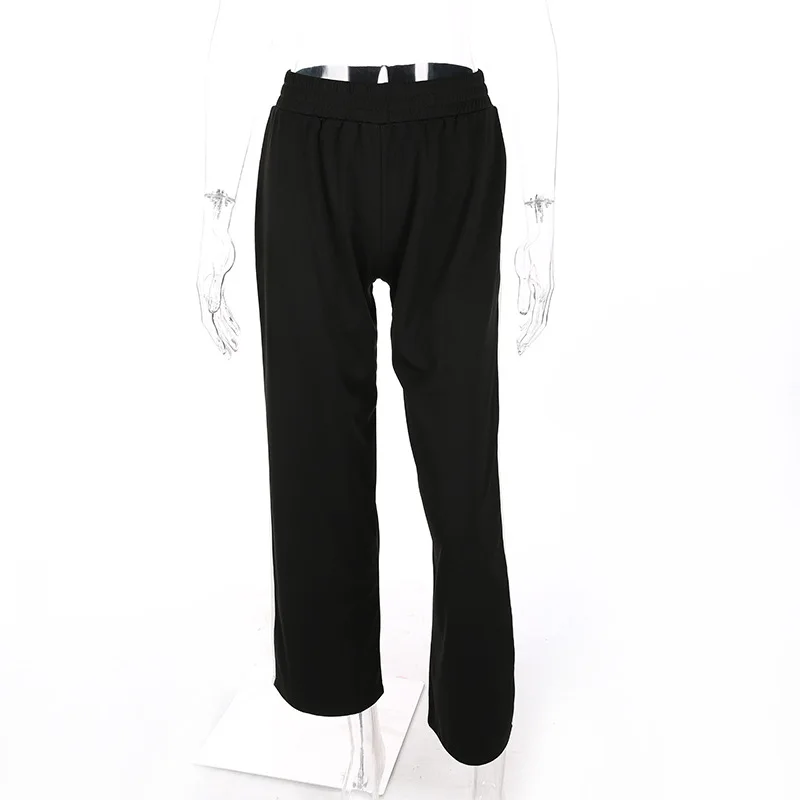 Lucyever Fashion Striped Wide Leg Pants Woman High Waist Loose Open Black Women Autumn Casual Streetwear Pantalon Femme | Женская одежда