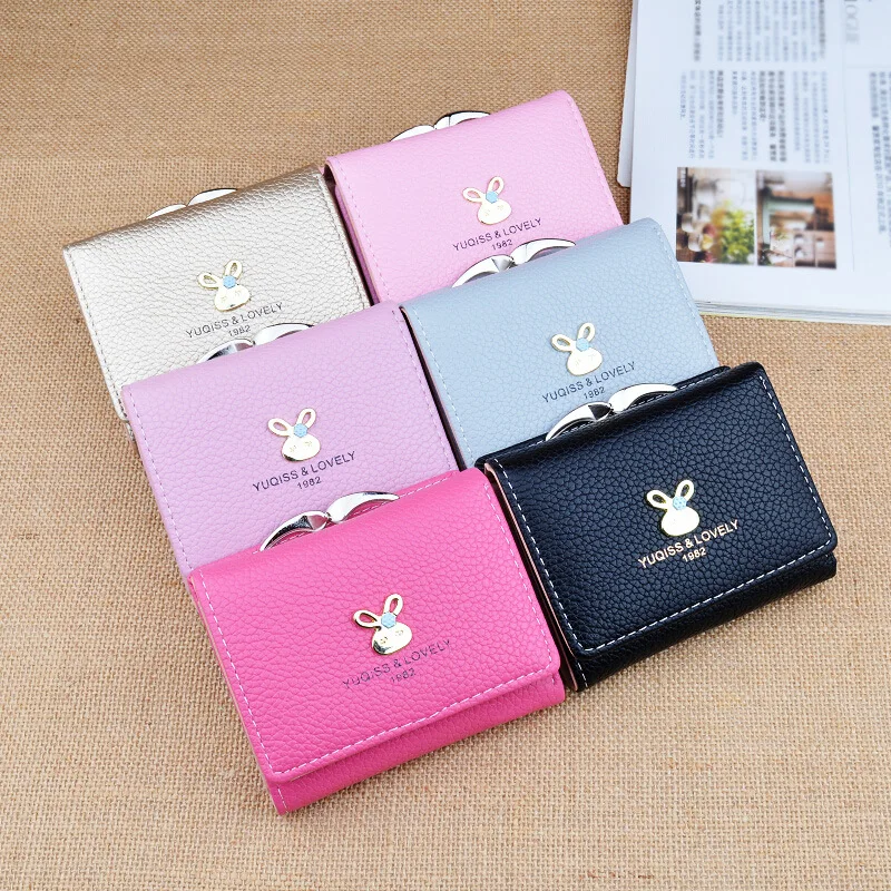 

Wallet Women 2021 Lady Short Women Wallets Rabbit Decorated Money Purses Small Fold PU Leather Female Coin Purse Card Holder