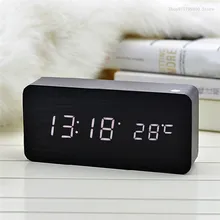 New creative led wood clock home office voice controlled electronic alarm clock digital display alarm clock