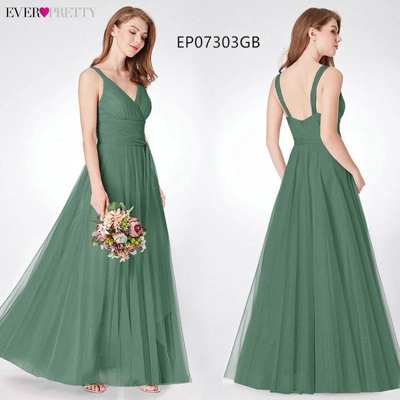 Длинные платья для выпускного Ever Pretty, платья из тюля с V-образным вырезом, без рукавов, трапециевидного силуэта, сине-зеленого, розового цвета, EP07303, весна-лето