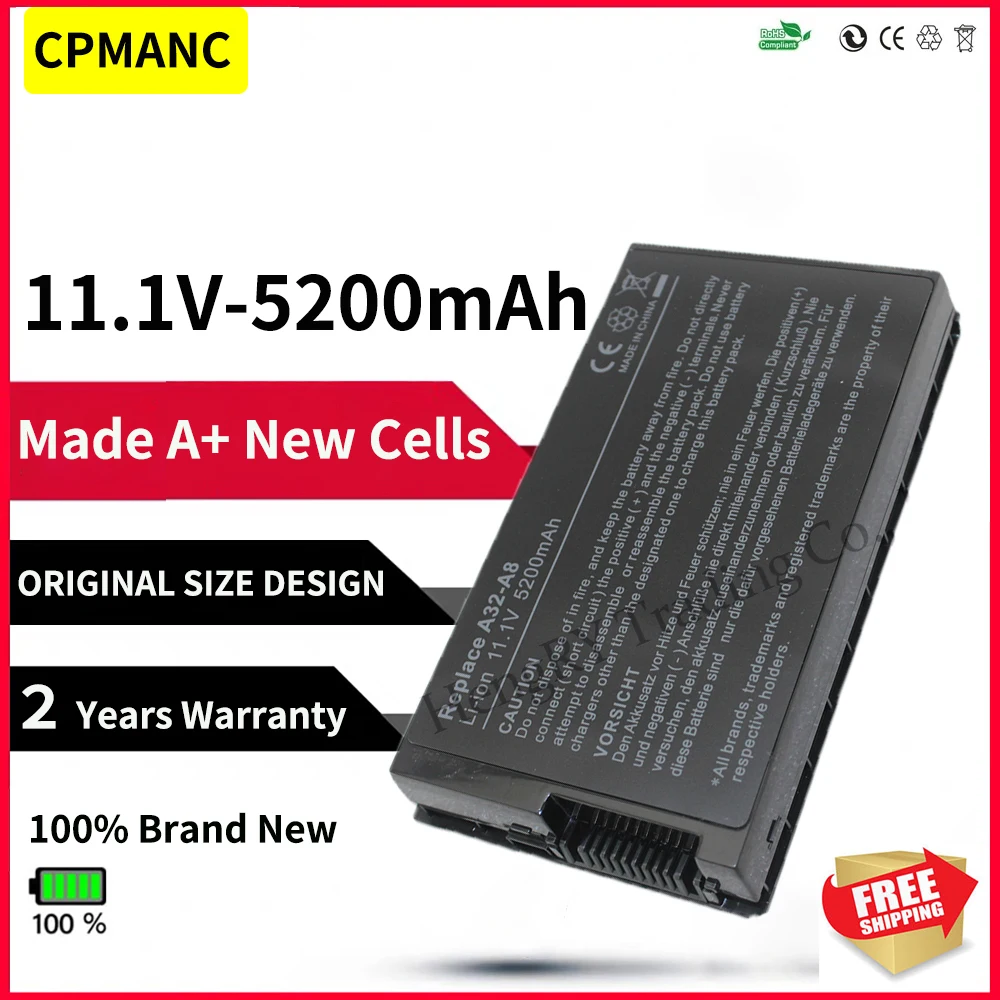 Células de Bateria para Asus A32-a8 Cpmanc A72dy A8z f8 F8s A8a F8sa Z99j A8e A8f A8fm F8v A8h A8h X80 X80h A8jv X80l A8m X80n Baterias p/ laptop