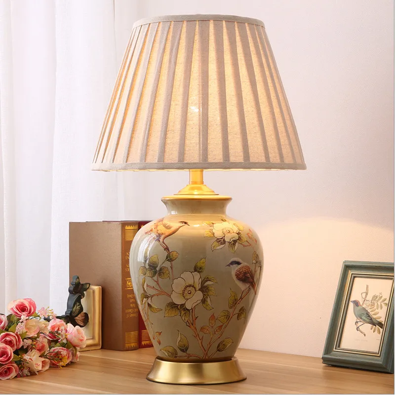 Американский Сельский цветок Керамические настольные лампы классический ретро