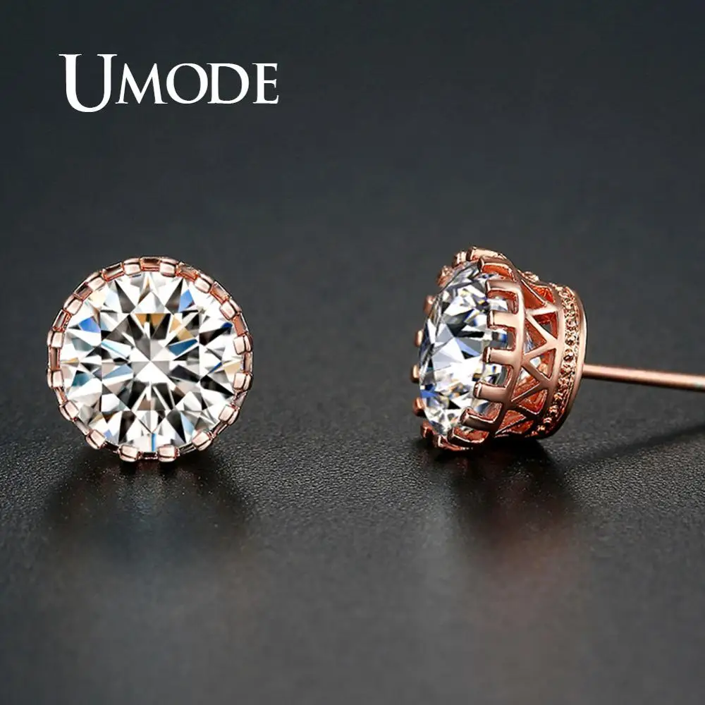 Круглые прозрачные серьги UMODE из розового золота маленькие милые свадебные и