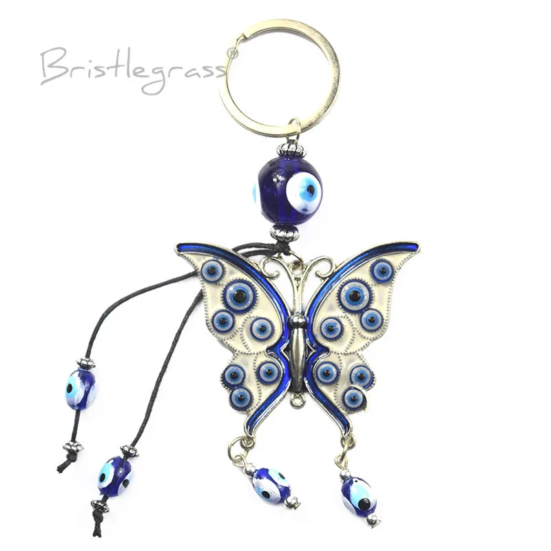 Брислграсс Турецкий Синий Злой Глаз Бабочка Брелок Для Ключей Кольца Держатель Амулеты Подвеска Хранитель Удачи Благословение Защита.