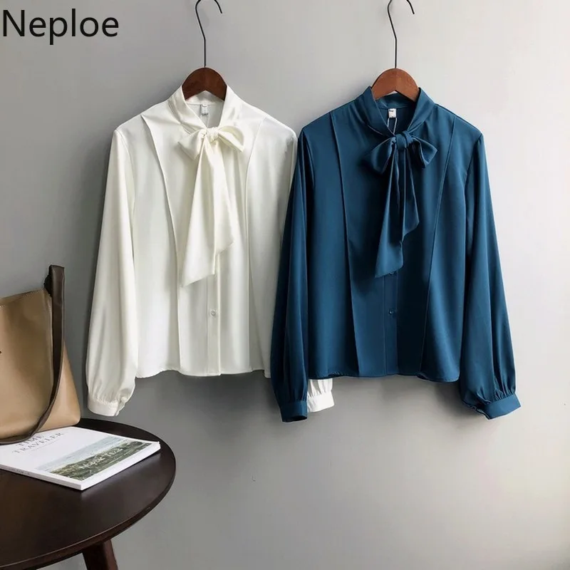 Neploe весна 2020 новинка однотонная Свободная блузка для женщин на шнуровке