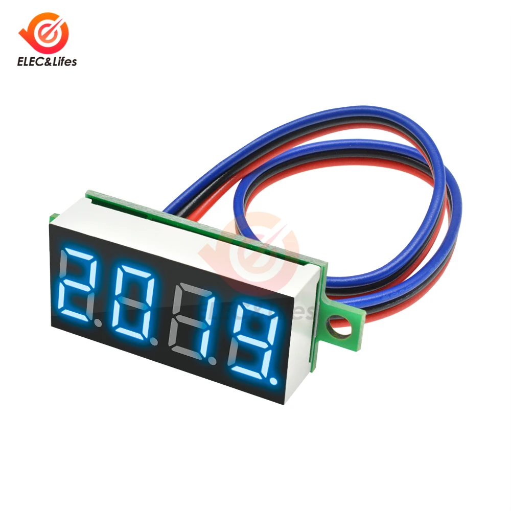 Blue module 0,36 дюймов Мини цифровой вольтметр постоянного тока 0-100 V 3 провода 4 бит высокоточный, напряжения метр Панель тестер для вольтметр Для электромобиля или мотоцикла автомобиля - Цвет: Blue module