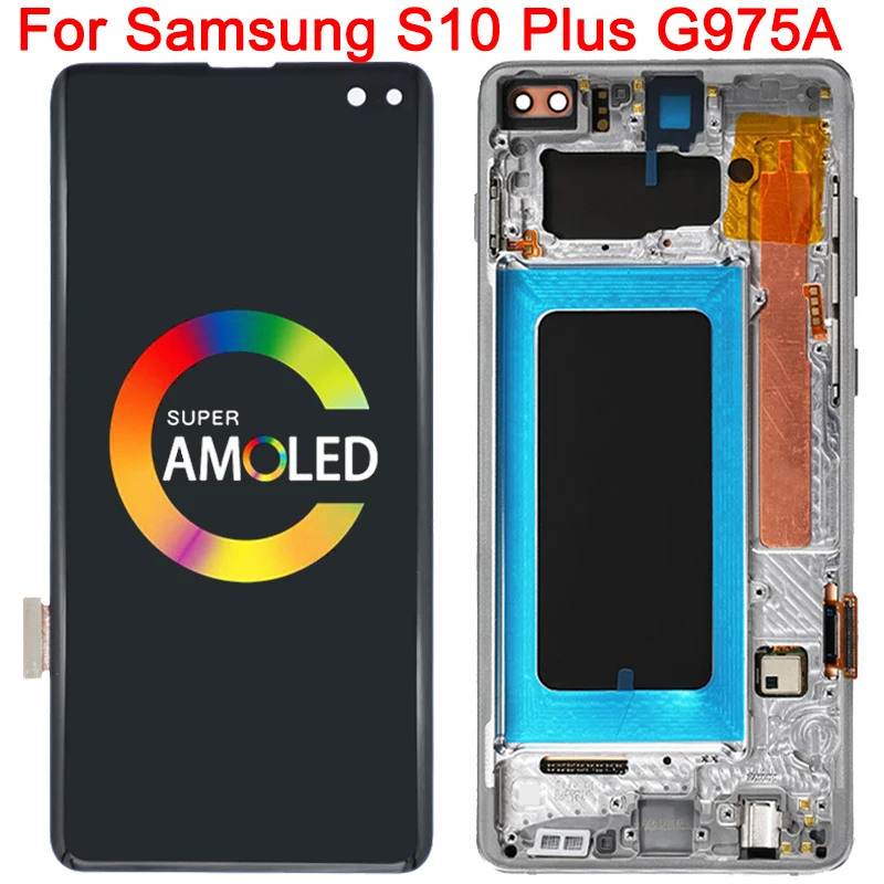 Enlarge Super Amoled For Samsung Galaxy S10 Plus Display LCD Frame 6.4 Inch s10+ G975 G975F LCD Display Touch Screen Digitizer Assembly