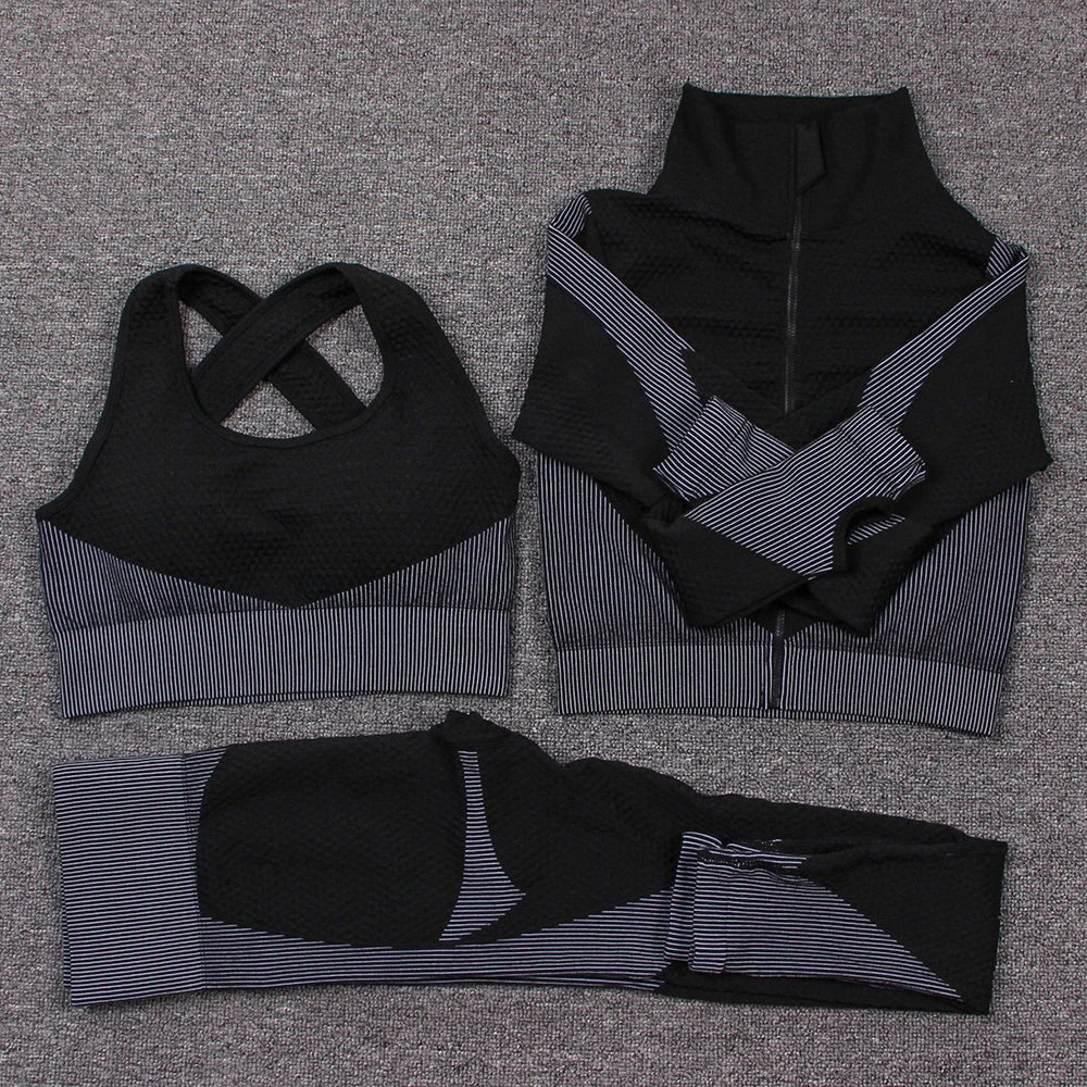 2/3 Pcs Women Sport Yoga Sets Seamless Fitness Zippper Long Sleeve Suit Tracksuit Workout Set Running Clothes | Спорт и развлечения