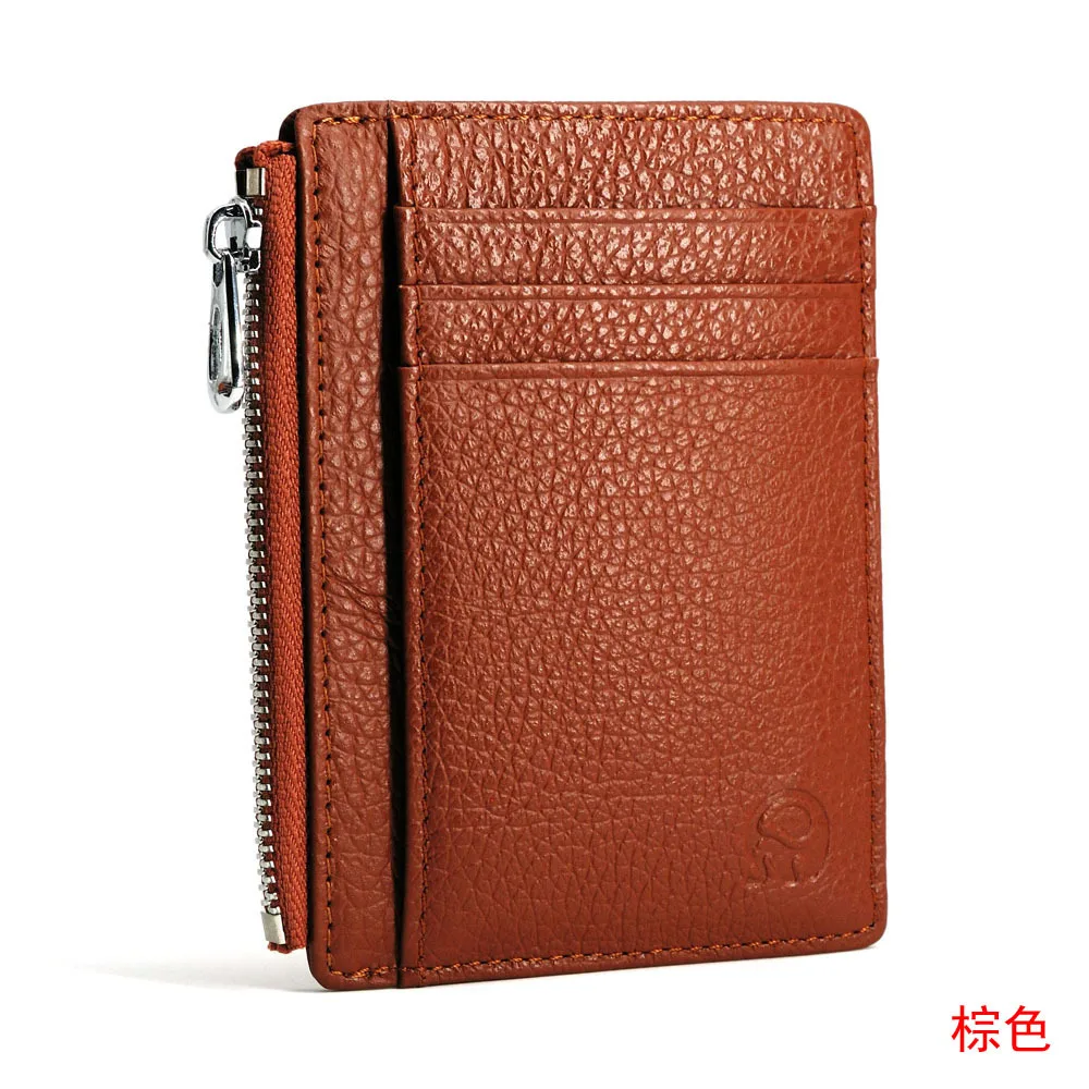 

Men/Women mini ID Card Holders Business Credit Card Holder Genuine Leather Slim Bank Card Case Organizer Wallet Zipper Unisex