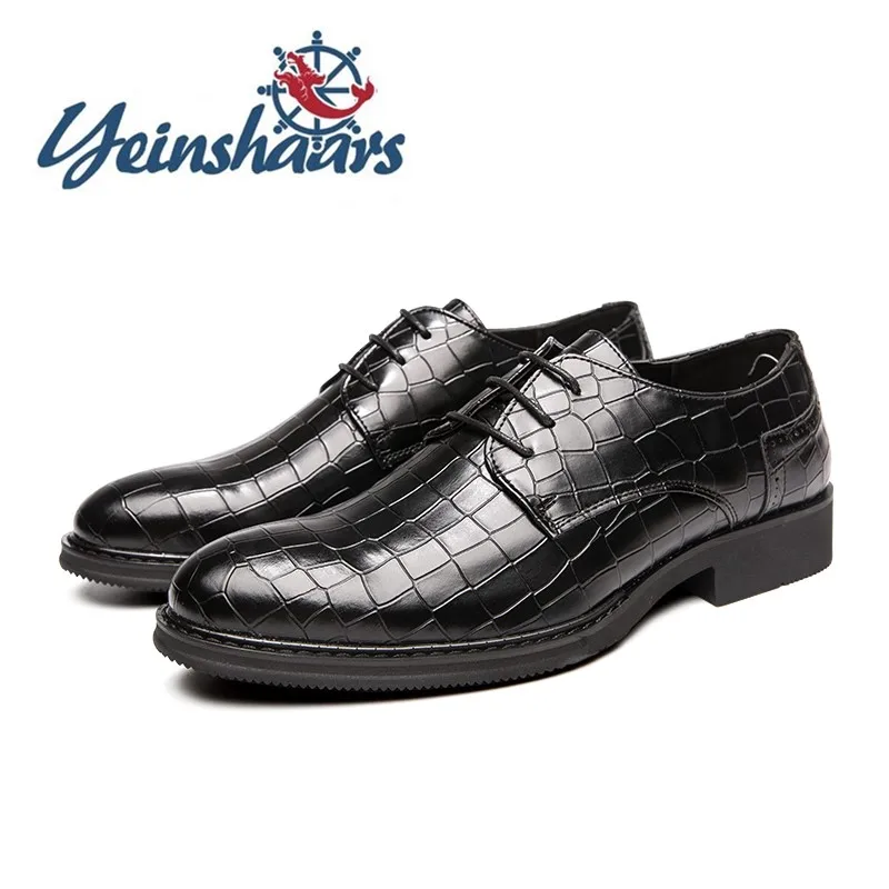 Туфли-оксфорды мужские кожаные повседневные на шнуровке крокодиловый узор Дерби