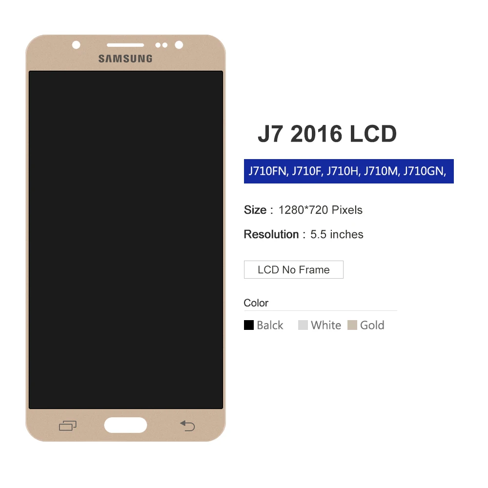 

Can Adjust J7 LCD Display For Samsung Galaxy J7 2016 J710 J710H J710FN J710F J710M /DS Screen Touch Digitizer Frame Housing