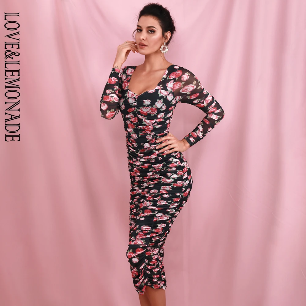 Женское эластичное Сетчатое платье LOVE &amp LEMONADE черное облегающее вечернее выше