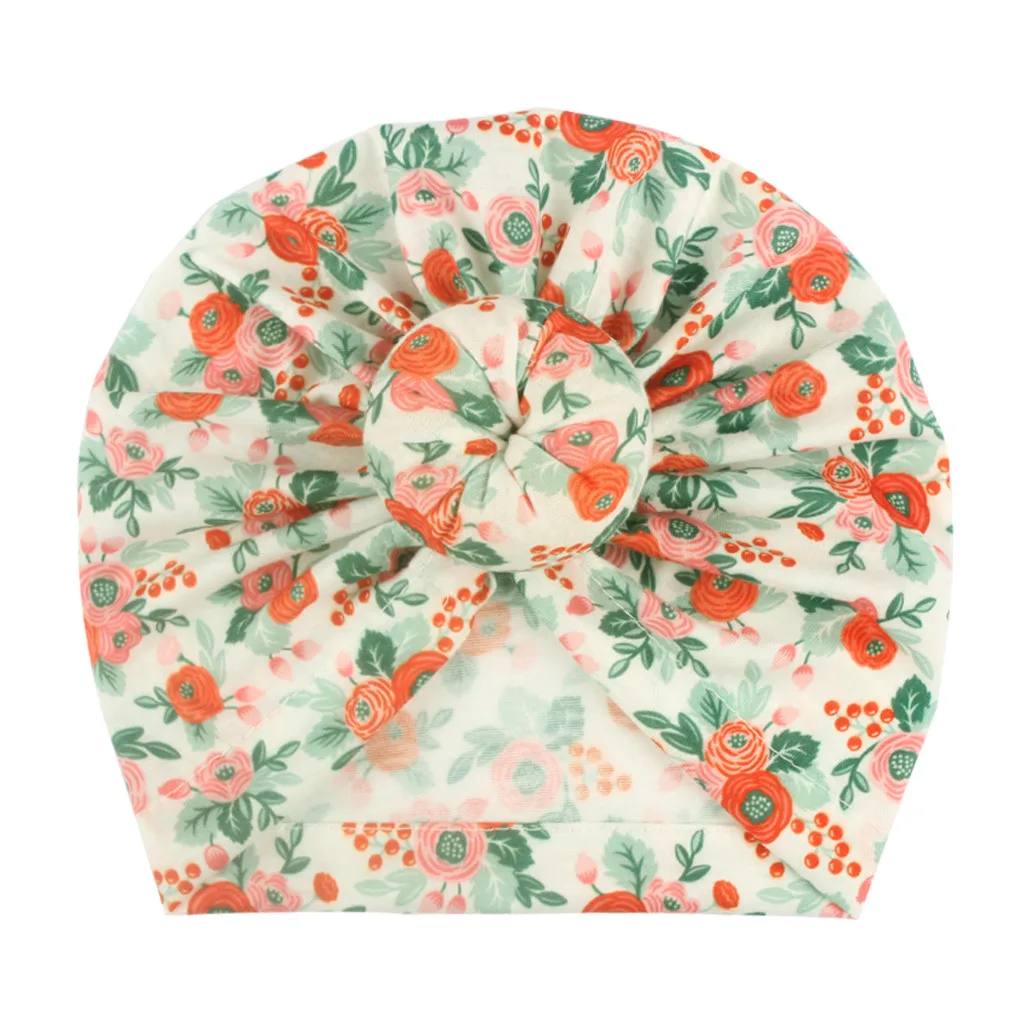 

European and American children hats baby floral print knotted pullover caps Indian hats boys and girls print knotted hats