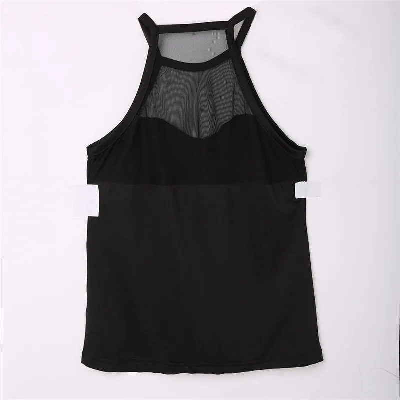 

Sleeveless Lace Black Tanks Sexy mesh see-through round neck vest Women Under Hollow Tank Top fashion street style base vest