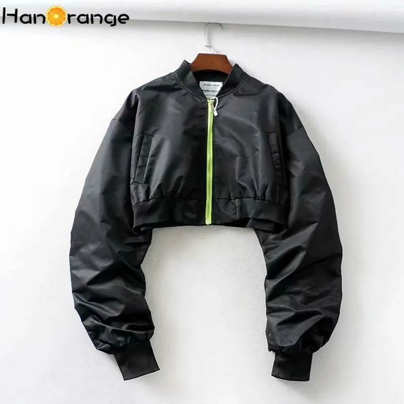 

European American Short Bomber Jacket Giant Sleeve Women's Outwear Baseball Uniform INS Loose Personality All-match Short Jacket