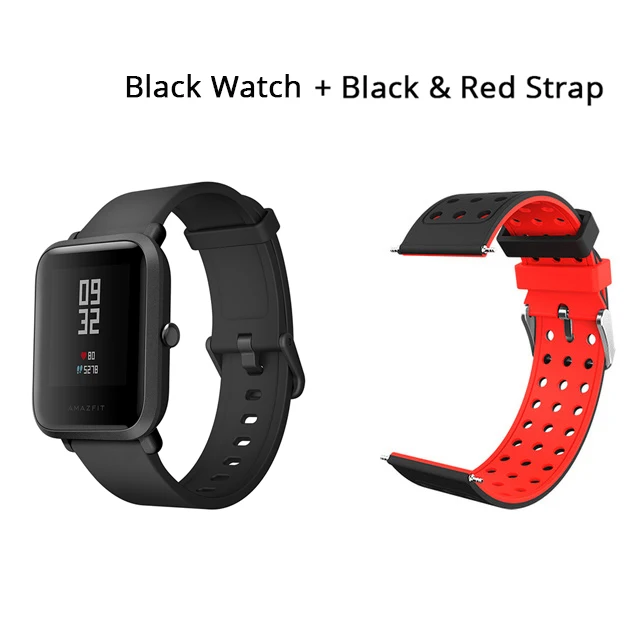 Black N black strap Huami Смарт-часы Amazfit BIP на английском языке, gps, умные часы, Android iOS IP68, пульсометр, 45 дней, время работы от батареи, всегда на дисплее - Цвет: Black N black strap