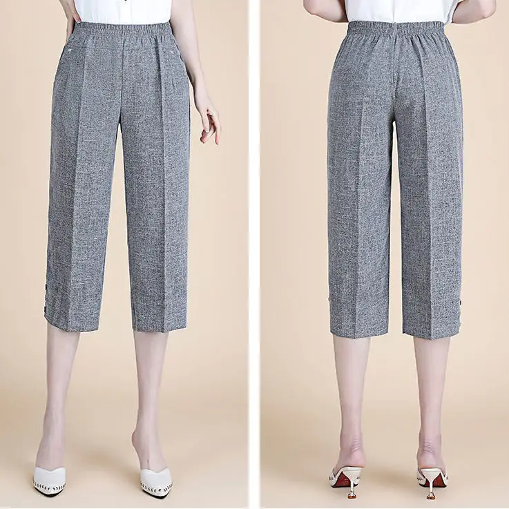 

Women 2021 Summer New Cotton Linen Loose Pants Female Elastic Waist Casual Straight Pants Ladies Middle-aged Thin Trousers E67