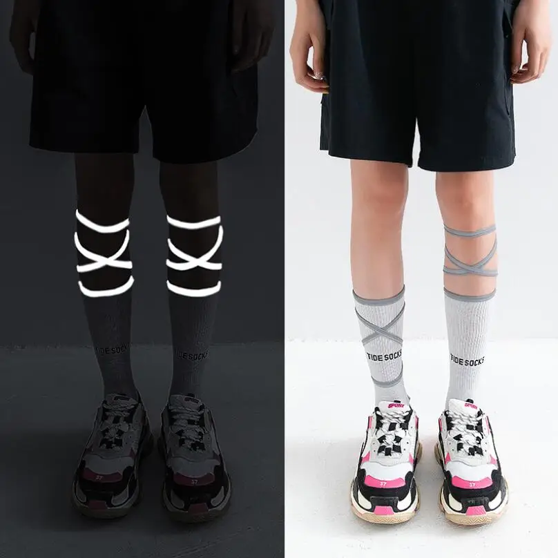 Hip Hop Girls Reflective Ankle Socks Ladies Fashion Cool Neon Crew Sock Quick Dry Cycling Women Night Bright Sport Socks