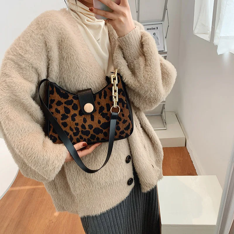 

Woman Shoulder Bag Vintage Lady Evening Purses and Handbags Houndstooth Leopard Print Zebra Luxury Designer Chain Bags Shopper