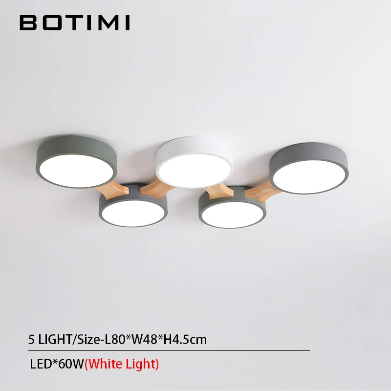 5 Light-White Light BOTIMI 220V светодиодный потолочный светильник s с круглым металлическим абажуром для гостиной современный поверхностный потолочный светильник Деревянный светильник для спальни - Цвет корпуса: 5 Light-White Light