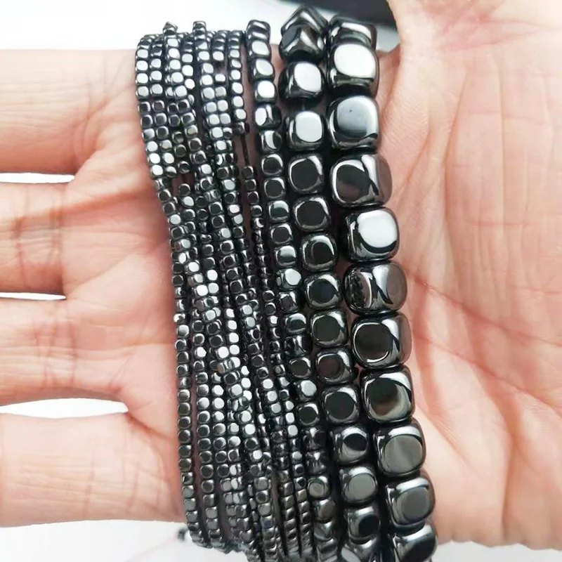 Квадратные бусины из черного гематита натурального камня россыпью для
