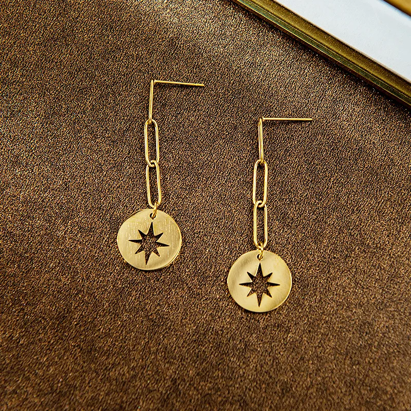 

Fashion Stainless Steel Earrings 18K Gold Hollow Out Star Geometric Pendant Earrings Suitable For Women jewelry Gift 2021