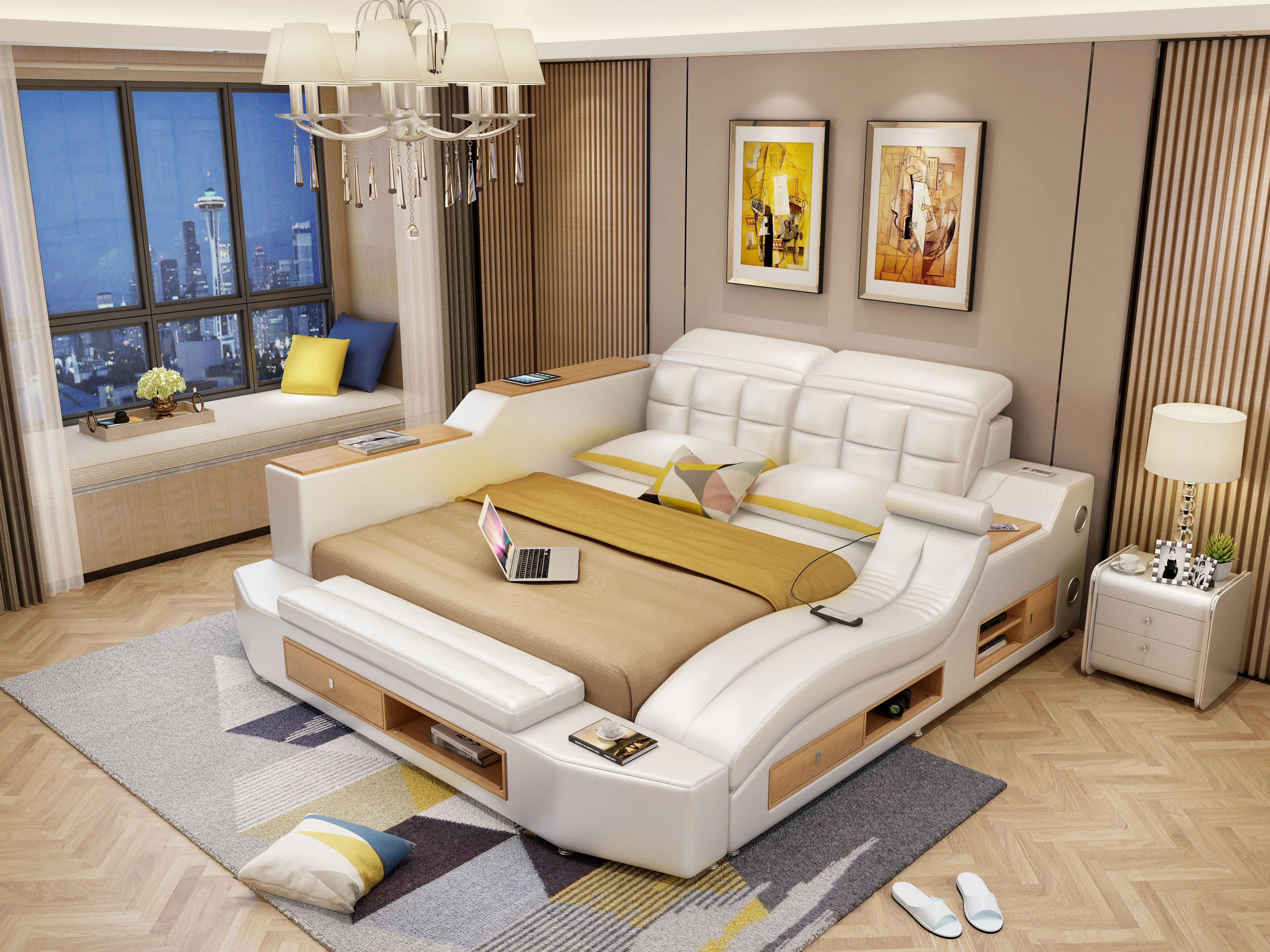 Camas dormitorio современная мебель для спальни умная кровать с кожаной рамкой