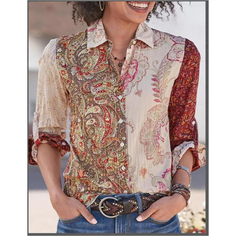 

Bohemian Blouse Women Long Sleeve Shirts 2020 Fashion Boho Vintage White Shirt Casual Print Vintage Ethnic Pattern