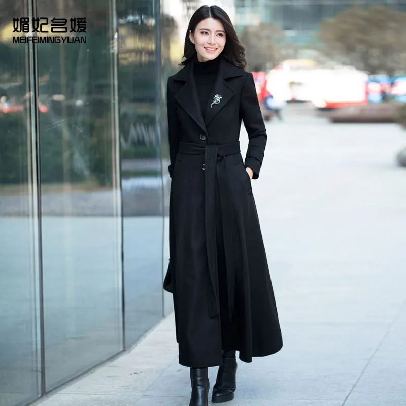 Женское зимнее пальто 2019 Классическое однотонное шерстяное большого размера с