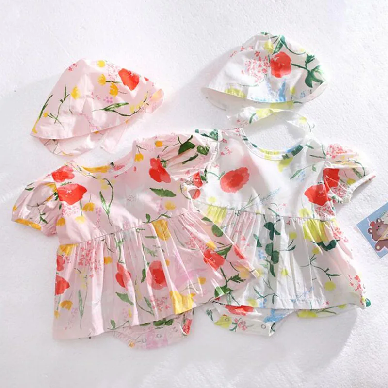 

Одежда для маленьких девочек детский комбинезон с принтом в виде одежда боди с короткими рукавами и цветочным узором для малышей, комбинезо...