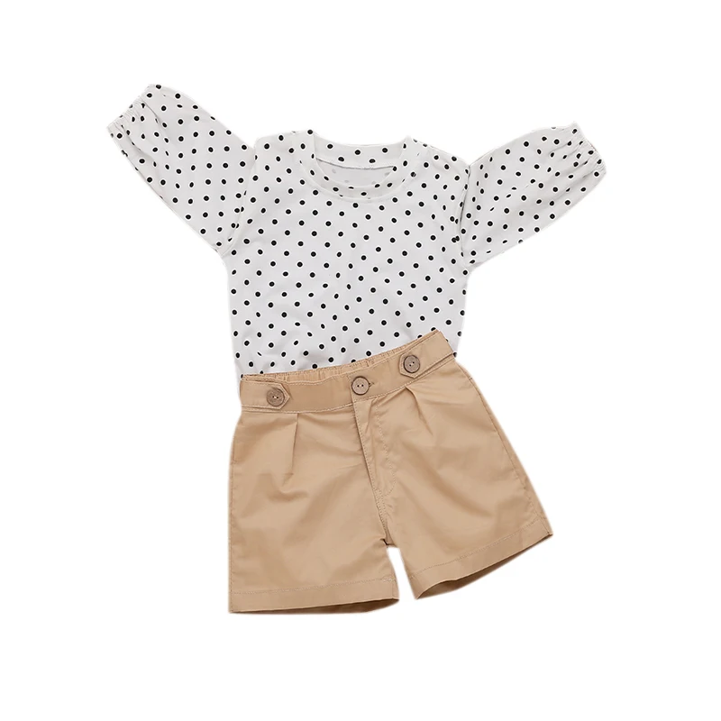 Летний Повседневный Модный комплект для маленьких девочек топ в горошек с