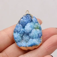 1pcs natural druzy blue crystal stone charms pendants for women girl jewelry making diy necklace accessories gifts size 30x45mm