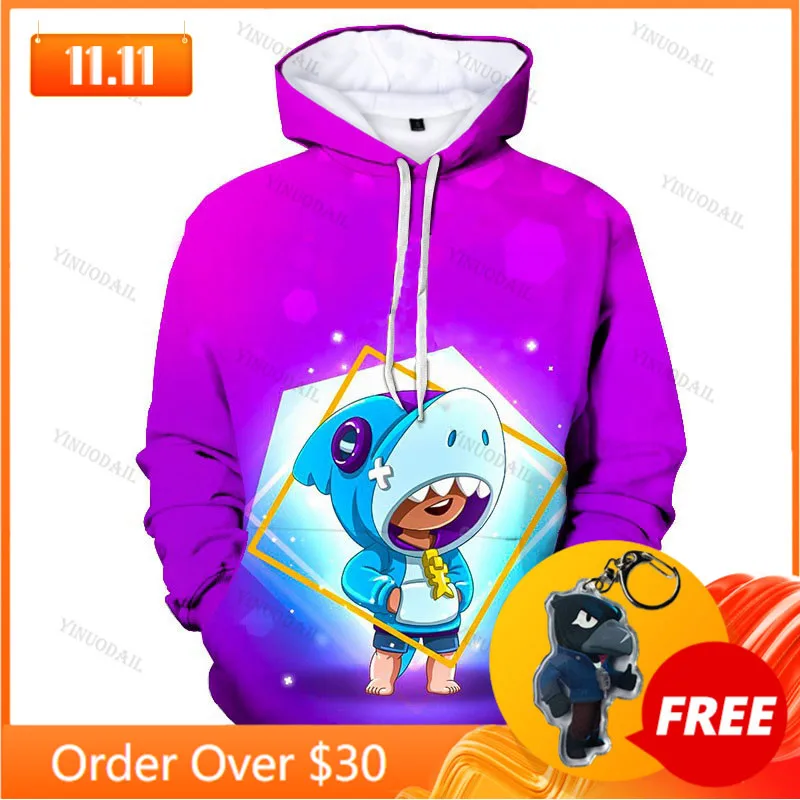 

Shark Leon Shooting Game 3d Sweatshirt Browlerss Boys Girls Tops Hoodies Teen Clothes Shooter Thin Children's Wear Kids Hoodie