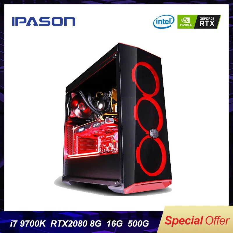 Intel 8-ядерный 8-ниточный настольный компьютер IPASON i7 9th Gen 9700 k/Z390/DDR4 16G ram/500G m.2+ 2T SSD/RTX2080 8G игровой ПК