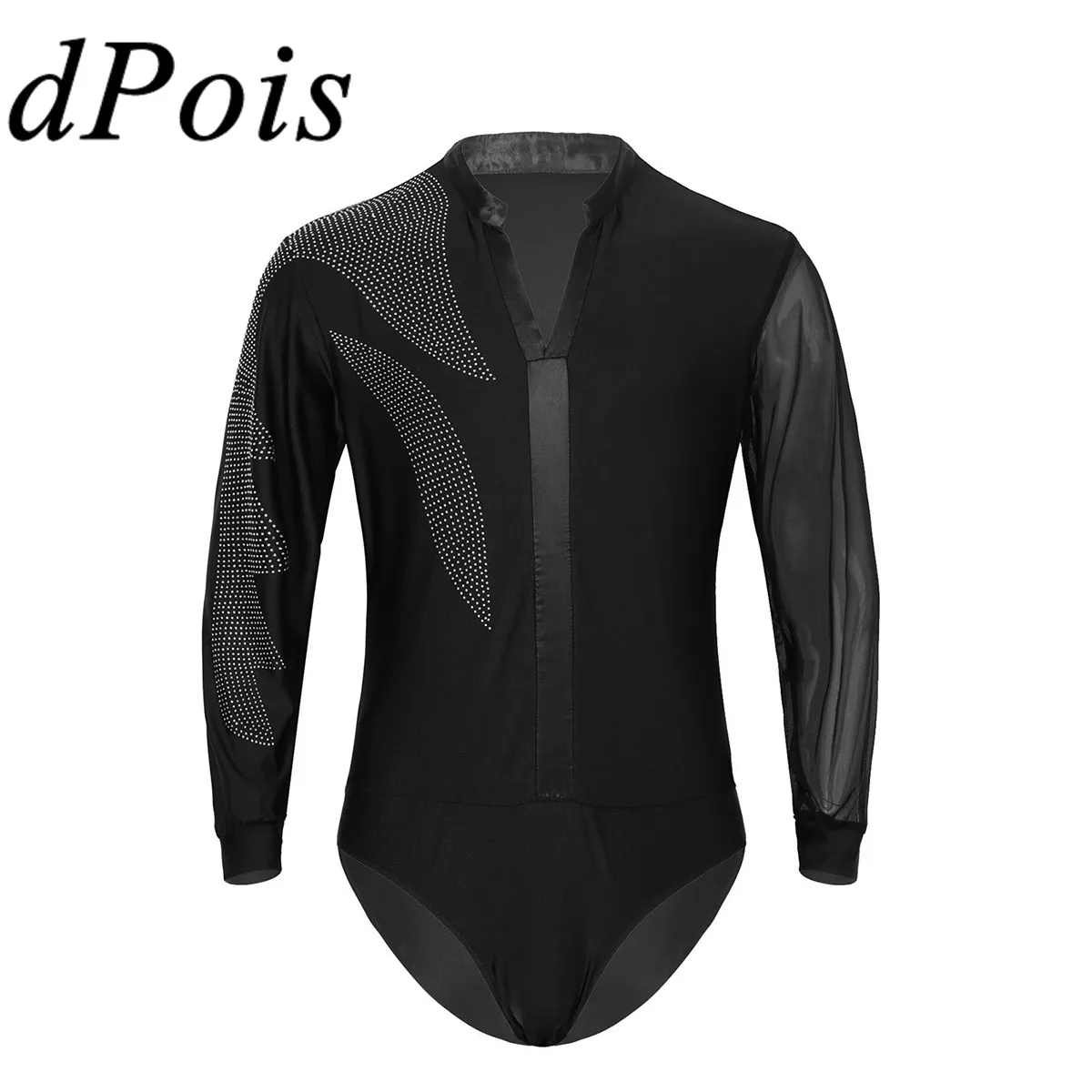 Мужские блестящие рубашки для латинских танцев топ гимнастика трико боди