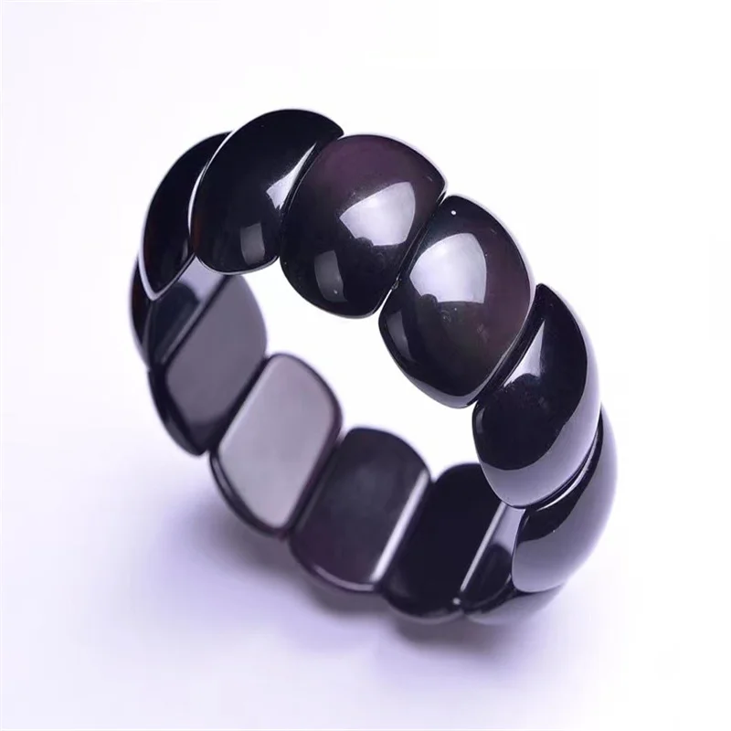 Браслет обсидиановый глаз с черной радугой из натурального камня английскими