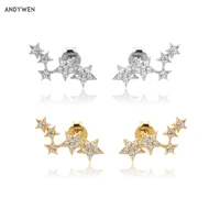 andywen 925 sterling silver fine star long stud earring clear zircon cz fashion fine jewelry line star crystal jewelry